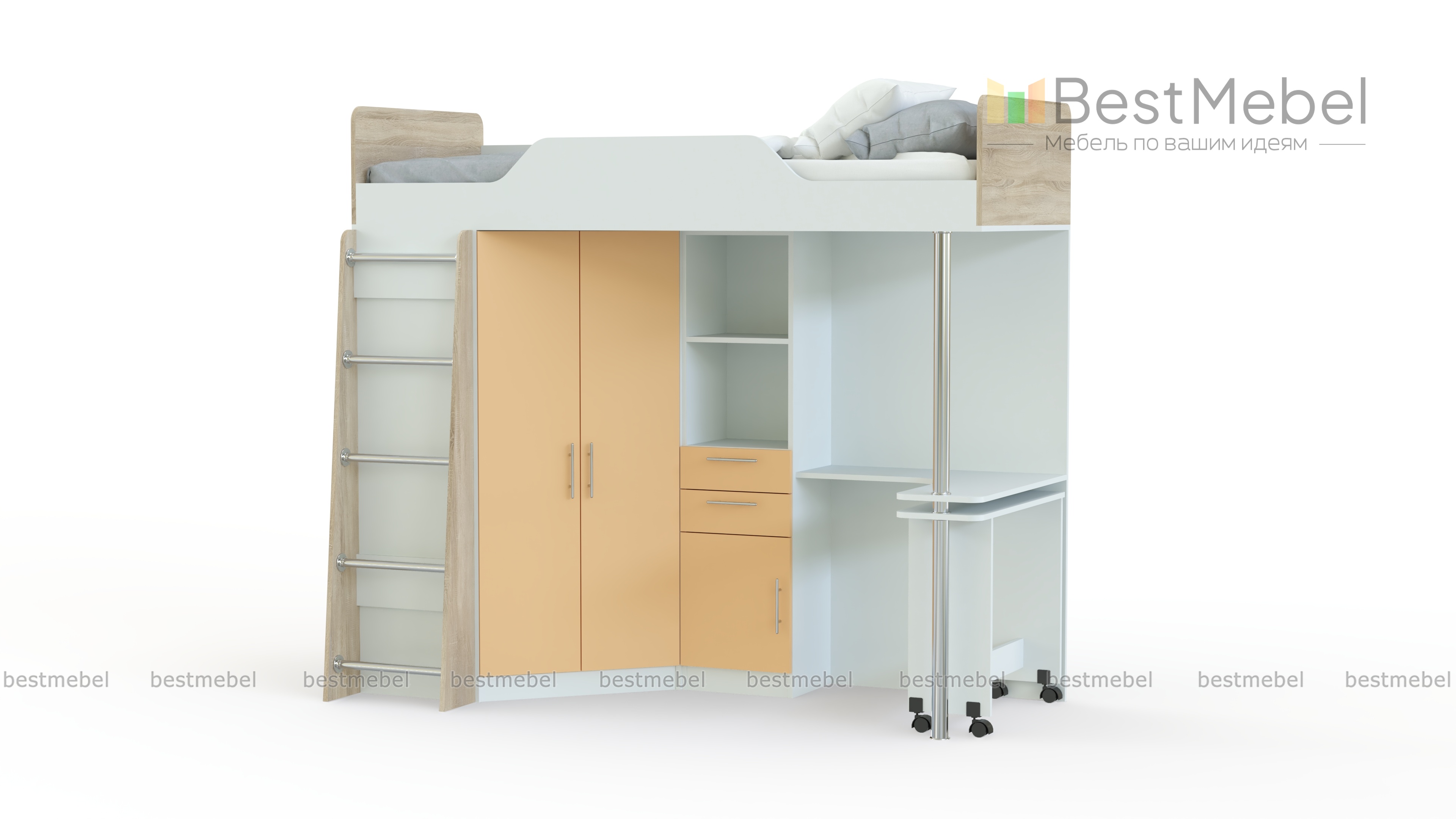 Кровать-чердак со столом Ника 427 BMS